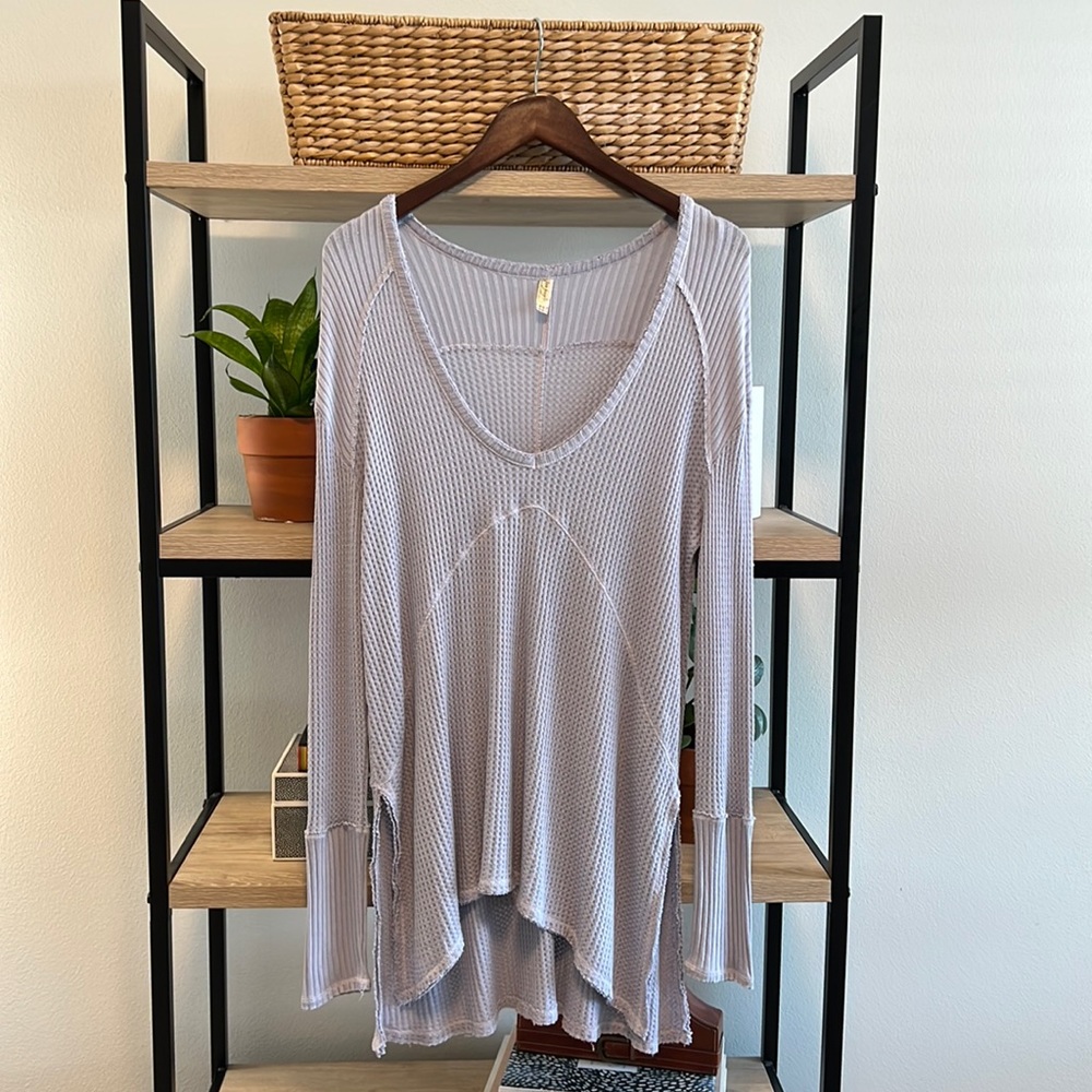 Free People "Malibu" Waffle V-Neck Top, Small
